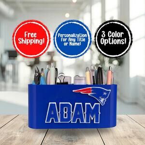 Personalized New England Patriots Desk Organizer, Patriots Office Decor